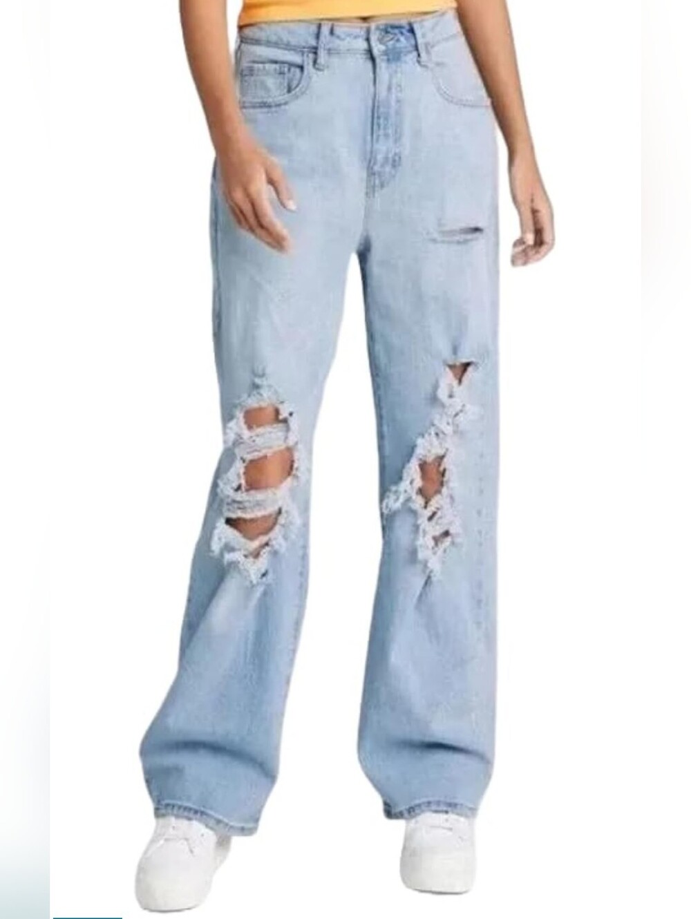 Wild Fable Women's Baggy Jeans Washed Denim Distressed Super High Waisted Size 4